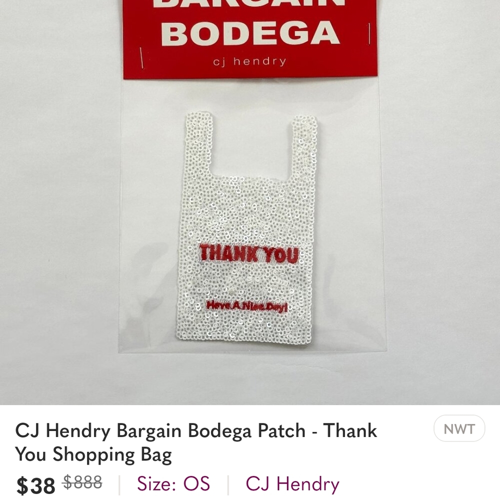 🎄 NWT 🎄 CJ Hendry Thank You Shopping Bag Patch